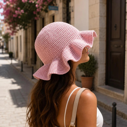 Crochet Sun Hat Pattern PDF, Ruffle Bucket Hat Crochet Pattern, Wide Brim Summer Hat, Boho Beach Hat Tutorial, Handmade Sun Bonnet