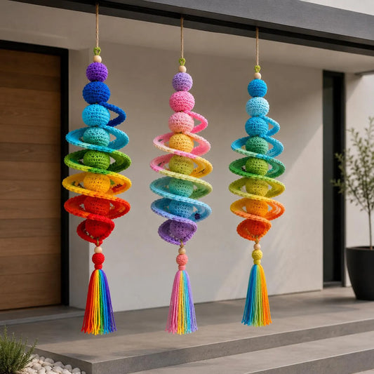 Crochet Spiral Hanging Ornament Pattern PDF, Amigurumi Wind Spinner Crochet Pattern, Colorful Boho Home Decor, Crochet Wind Spinner Pdf