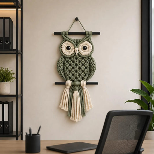Macrame Owl Wall Hanging Pattern PDF, Crochet Owl Wall Decor Tutorial, Boho Owl Macrame Art, DIY Fiber Art Pattern