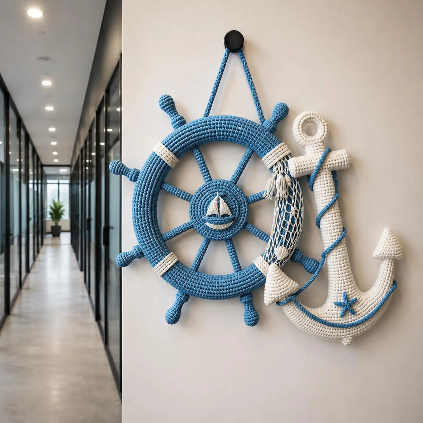 Nautical Crochet Wall Decor Pattern PDF, Anchor and Ship Wheel Amigurumi Pattern, Coastal Crochet Wall Hanging, Ocean Nursery Decor, Marine
