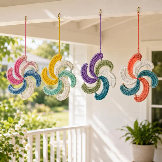 Rainbow Crochet Wind Spinner Pattern PDF, Colorful Crochet Hanging Decor, Spiral Flower Ornament Tutorial, Boho Crochet Wall Hanging,