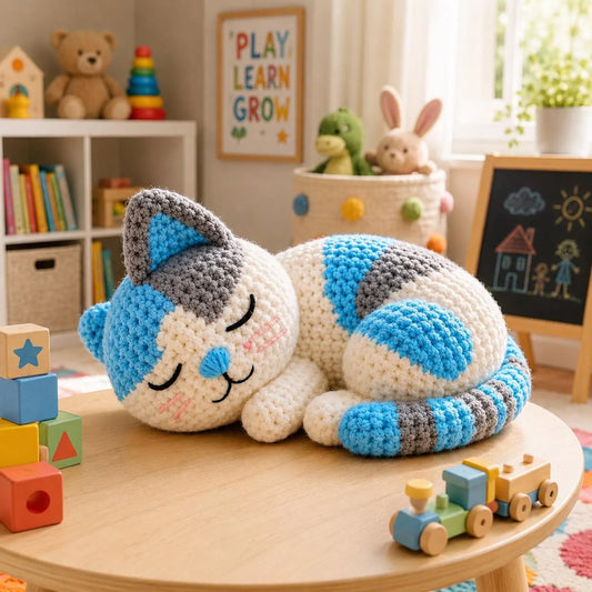 Sleeping Crochet Cat Pattern PDF, Amigurumi Cat Plush Tutorial, Cute Kawaii Kitten Crochet Pattern, Calico Cat Crochet PDF, Beginner Friendl