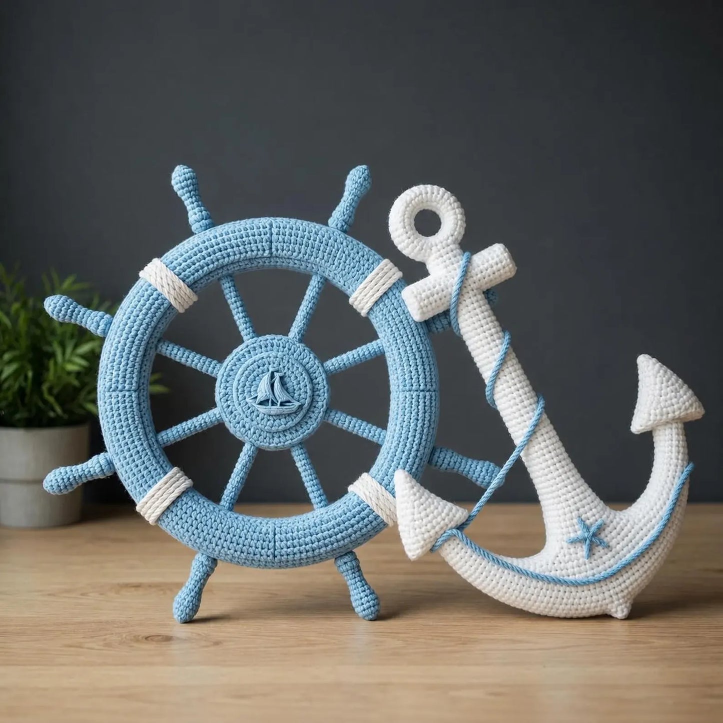 Nautical Crochet Wall Decor Pattern PDF, Anchor and Ship Wheel Amigurumi Pattern, Coastal Crochet Wall Hanging, Ocean Nursery Decor, Marine