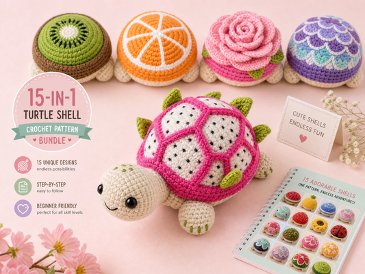 15-in-1 Land Turtle Dress Up Crochet Pattern | Amigurumi Turtle with Interchangeable Shells | No-Sew & Intermediate Friendly