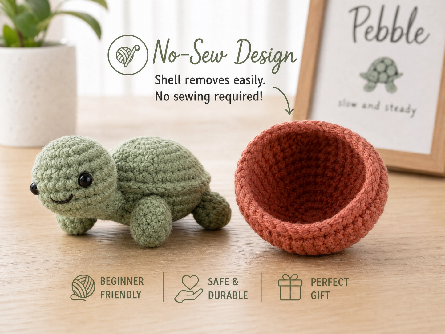 Pebble the Turtle No-Sew Amigurumi Crochet Pattern | Beginner-Friendly Sea Turtle Plushie PDF | Removable Shell Toy