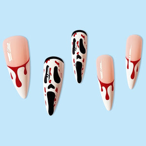 Halloween Press on Nails Medium Grimace Flame Nail Art Designs Full Cover Halloween Medium Fake Nails Glossy Halloween Coffin Nails Acrylic Nails Halloween Nails for Women, 24Pcs